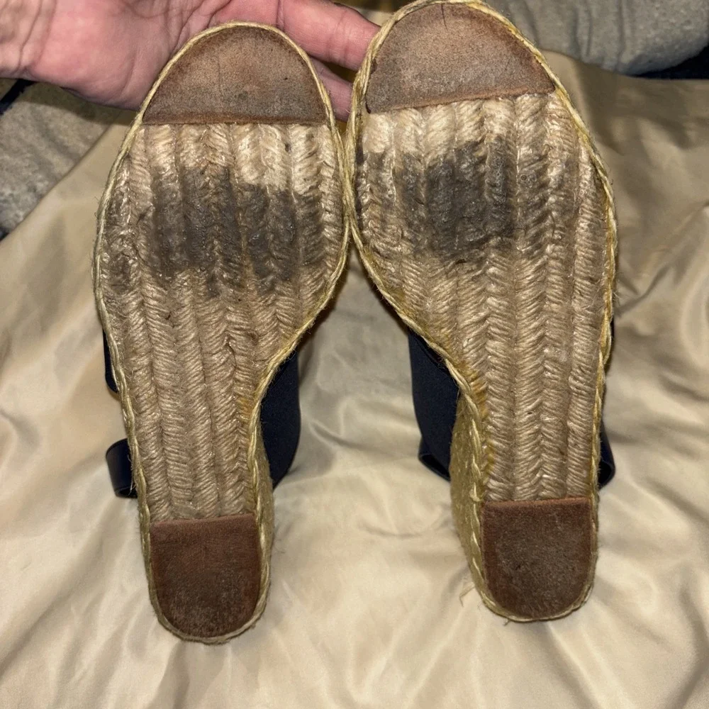 LRL Ralph Lauren 10 B Carminda Navy Blue Wedge Sandals Espadrille Jute Slingback